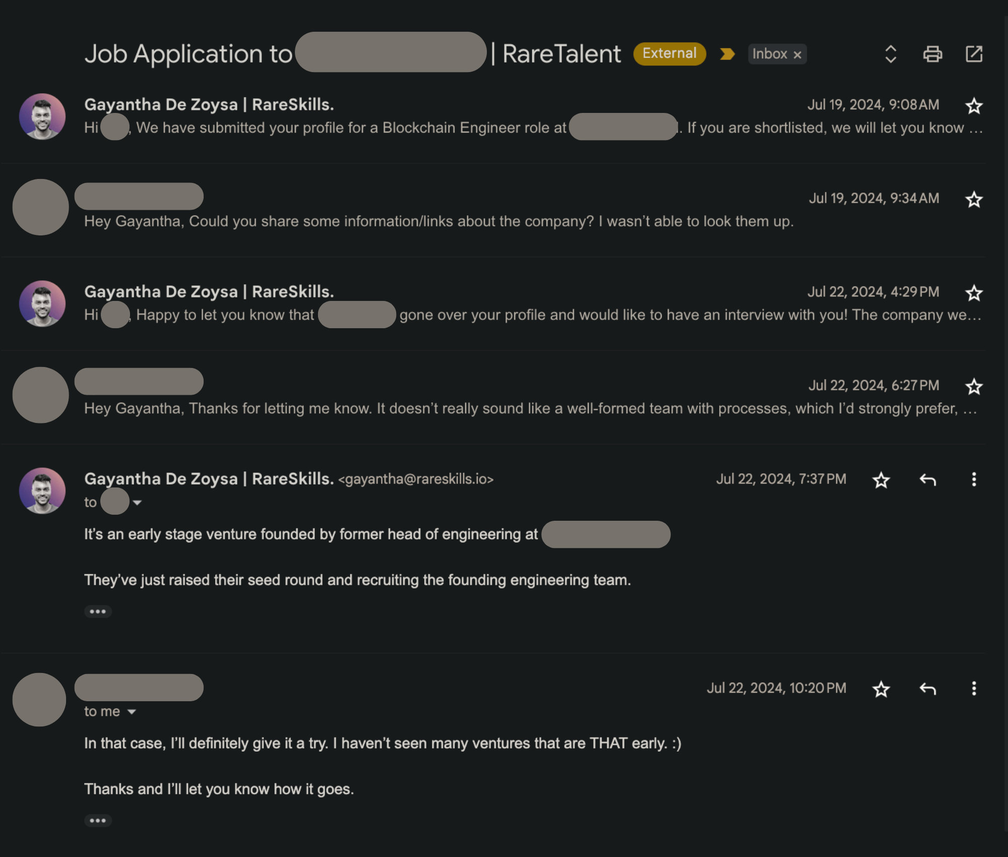 Email thread with engineer